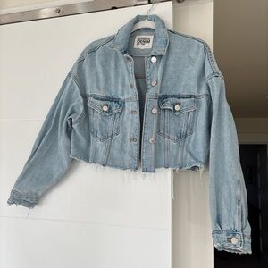 Zara Cropped Light Wash Denim Jacket -